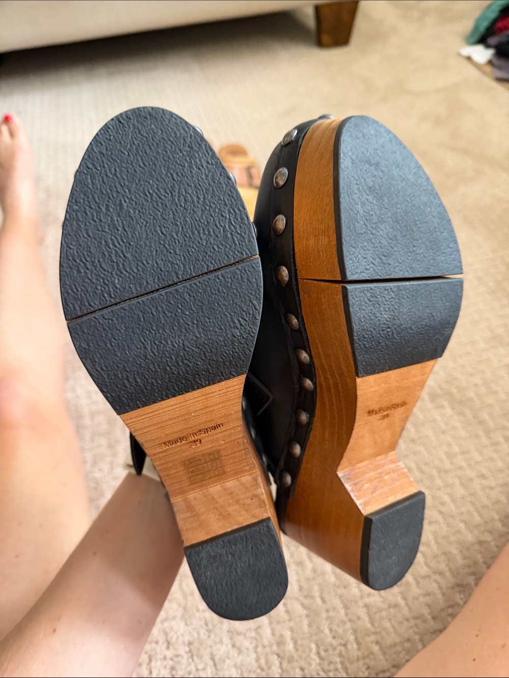 Free People Leather Buckle Clog Mules - selling 2 pair-black and tan - Picture 2 of 7
